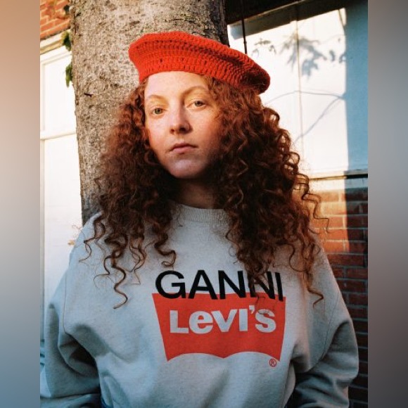 ▪️NWT GANNI✖️LEVI'S Logo-print French cotton-blend terry sweatshirt - Picture 1 of 12
